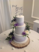 Lilac sparkly 3 tier wedding cake